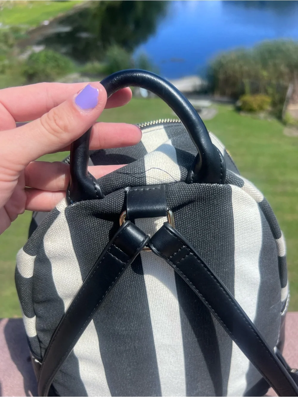Tommy Hilfiger Black & White Striped Canvas Mini Backpack